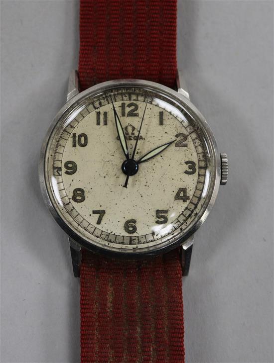 A gentlemans 1940s stainless steel Omega wrist watch, movement numbered 30 T2 SC.